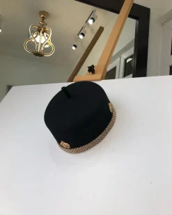 Black African Traditional Hat With Gold Adornment