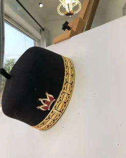 Black African Traditional Hat With Gold Adornment