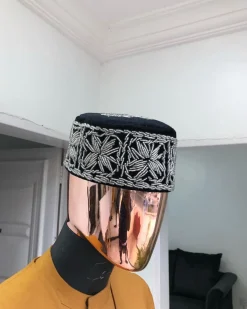 Black and Silver embroidery African traditional hat