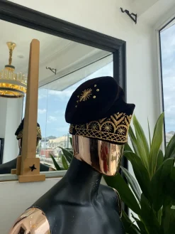 Brown And gold glass bead Embroidery Yoruba Traditional Ide Cap