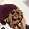 Burgundy and Gold Crystals Studs Embroidery African Hat