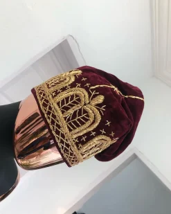 Burgundy and Gold Embroidery African Hat