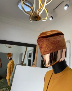 Burnt Orange Monochrome Hand Woven Egba Yoruba Hat.