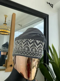 Grey and silver glass bead Embroidery Yoruba Traditional Ide Cap