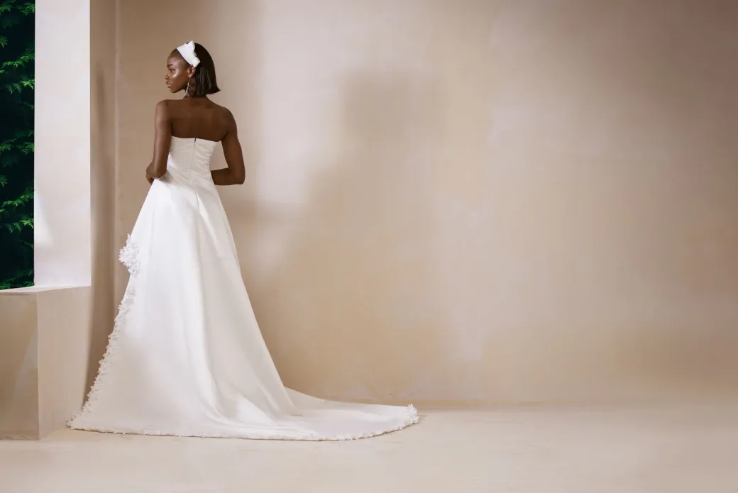 High Low, Petals Embellished With A Straight Across Neckline Bridal ball Gown