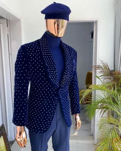 Italian velvet blazer suit with silver Swarovski stone details