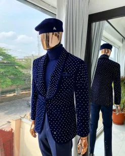 Italian velvet blazer suit with silver Swarovski stone details