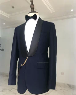Jorgecarli Fabric, Navy Blue Mens one Button Tuxedo Suit