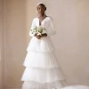 Mikado Satin Tiered Long Sleeve Tulle Bridal Dress/Gown