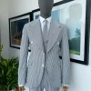 Monochrome seersucker (rail road stripe) notch lapel suit