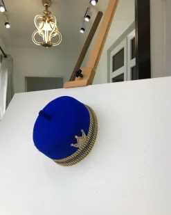 Royal Blue African Traditional Hat With Gold Adornment