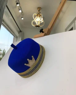 Royal Blue African Traditional Hat With Gold Adornment