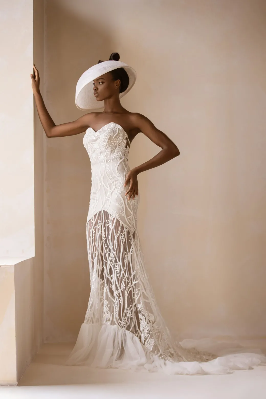 Sweet Heart Neck, Sheer Embellished Lace Tulle Trim Gown/Dress