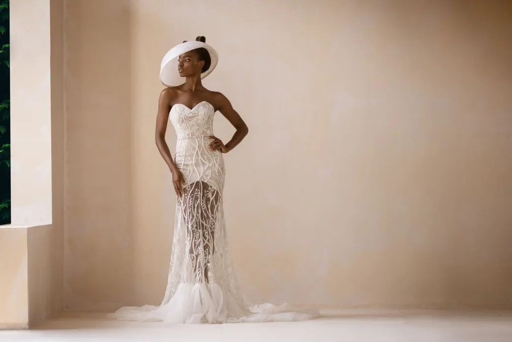 Sweet Heart Neck, Sheer Embellished Lace Tulle Trim Gown/Dress