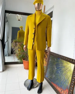 The “ Festac 77” Mustard Yellow 3 Button Safari Suit