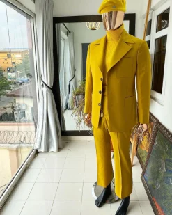 The “ Festac 77” Mustard Yellow 3 Button Safari Suit