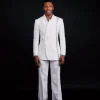 The “Equity” Ivory White Jacquard, Dropped And Point Slack Peak Lapel Suit