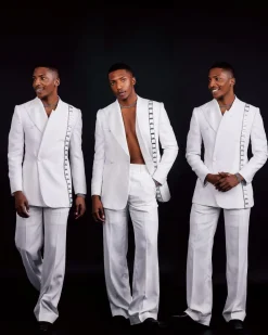 The “Equity” Ivory White Jacquard, Dropped And Point Slack Peak Lapel Suit