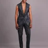 The “Gifted” Navy Blue & Silver Wire Metallic Jacquard Armless Peak Lapel Suit
