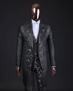 The “Gogo” Limited Edition Gold and Silver Mixed Jacquard Fabric Peak Lapel Metallic Jacquard Suit