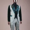 The “Gogo” Limited Edition Shade Of Mixed Green Jacquard Fabric Notch Lapel Metallic Jacquard Suit