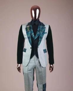 The “Gogo” Limited Edition Shade Of Mixed Green Jacquard Fabric Notch Lapel Metallic Jacquard Suit