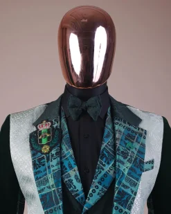 The “Gogo” Limited Edition Shade Of Mixed Green Jacquard Fabric Notch Lapel Metallic Jacquard Suit
