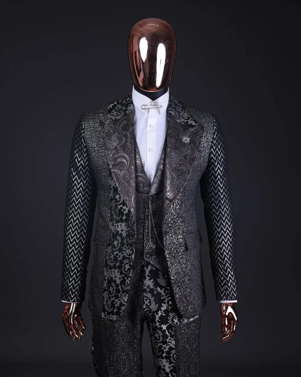 The “Gogo” Limited Edition Gold and Silver Mixed Jacquard Fabric Peak Lapel Metallic Jacquard Suit
