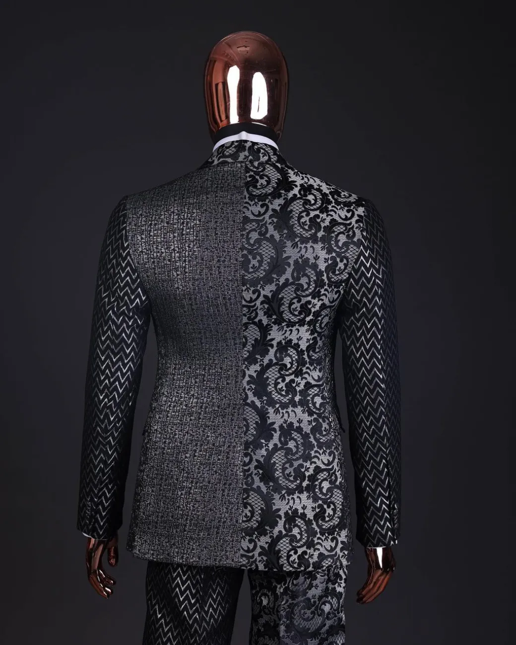The “Gogo” Limited Edition Gold and Silver Mixed Jacquard Fabric Peak Lapel Metallic Jacquard Suit