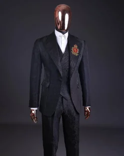 The “gogo” limited edition black mixed jacquard fabric peak lapel metallic jacquard suit
