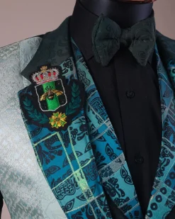 The “Gogo” Limited Edition Shade Of Mixed Green Jacquard Fabric Notch Lapel Metallic Jacquard Suit