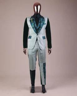 The “Gogo” Limited Edition Shade Of Mixed Green Jacquard Fabric Notch Lapel Metallic Jacquard Suit
