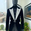 The “Jackson”, Charcoal black, Clear Crystal Trim bling layered peak lapel tuxedo suit