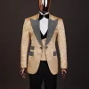 The “Jackson”, Gold Floral , Clear Crystal Trim bling layered peak lapel tuxedo suit