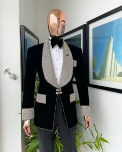 The “Jackson”, Gold Trim bling layered shawl lapel tuxedo suit