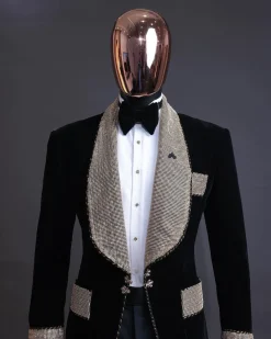 The “Jackson”, Gold Trim bling layered shawl lapel tuxedo suit