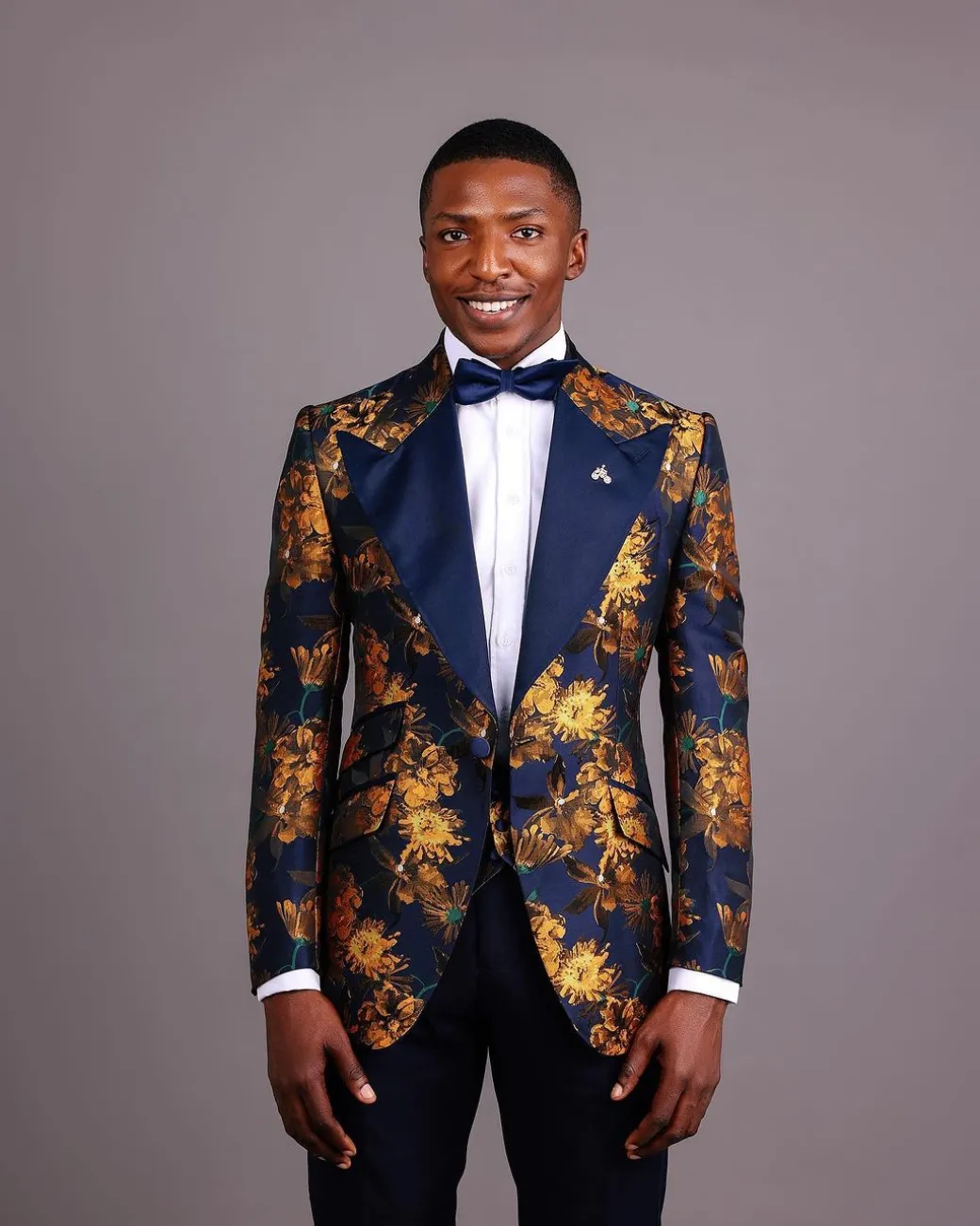 The “Mandarin” Gold, Navy Blue & Red Splashed Jacquard Peak Lapel Suit