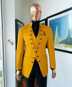 The “Monaco” honey yellow, single button front cut layered suit