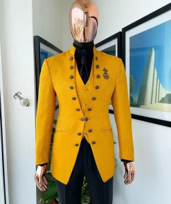 The “Monaco” honey yellow, single button front cut layered suit
