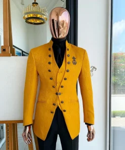 The “Monaco” honey yellow, single button front cut layered suit
