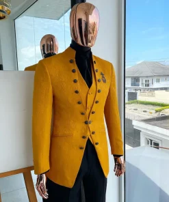 The “Monaco” honey yellow, single button front cut layered suit