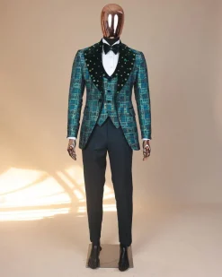 The “October 1st” castleton green covered peak lapel jacquard tuxedo suit