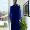 The “orunmila” navy blue Trench soaked Italian velvet traditional jacket with black Swarovski stones detailing, matching hat, cobalt blue Senator kaftan & pant trousers.