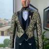 The “Ragnar” Gold and Black Splashed Jacquard Peak Lapel Jointed Tail Suit