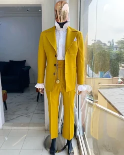 The Reloaded “ Festac 77” Mustard Yellow 3 Horn Button Safari Suit