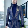 The “Samurai” Shawl and; straight cut lapel, hand woven Chinese buttons, tapin with soaked Italian velvet detailing tuxedo suit