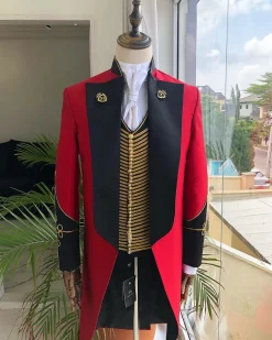 The “showman” Maroon trench silk costume suit.