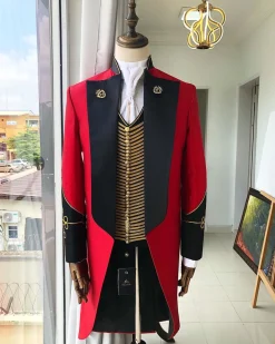 The “showman” Maroon trench silk costume suit.