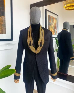The “Vegas” Monochrome Charcoal Black Shawl Lapel Suit