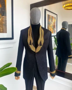 The “Vegas” Monochrome Charcoal Black Shawl Lapel Suit